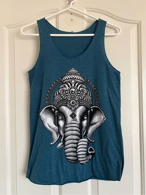 Teal Elephant Graphic Tank Top - Womens Casual Scoop Neck from Thailand